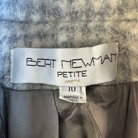 Vintage Bert Newman Petites Gray White Check Wool Full Length Dress Coat Sz 10P - Picture 8 of 14